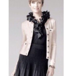 CABI Top S Black Taffeta Lace Ruffle 564 Knit